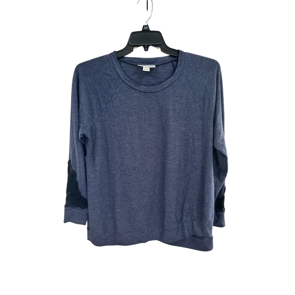 Motherhood Maternity Women's L Blue Long Sleeve Lace Accents Pullover Top
